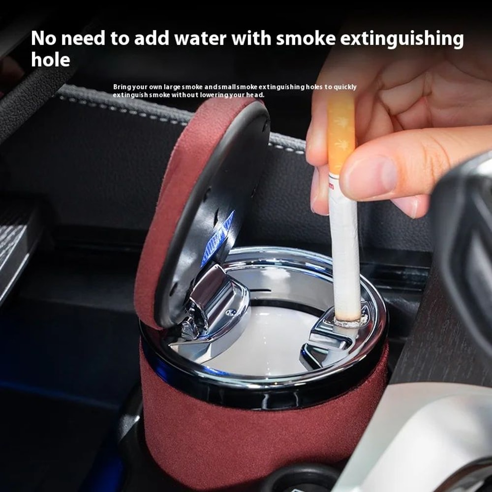 Luxury Suede Leather LED Car Ashtray With Ceramic Liner 2