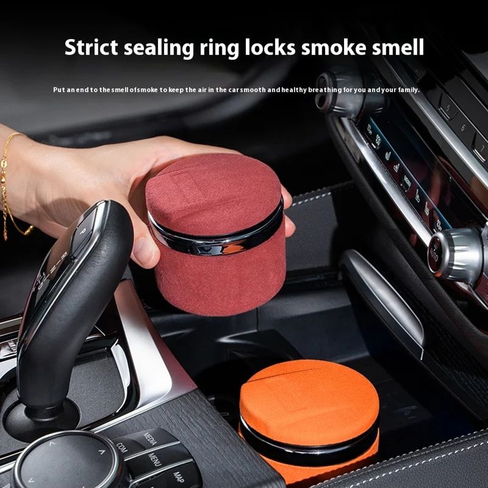 Luxury Suede Leather LED Car Ashtray With Ceramic Liner 4
