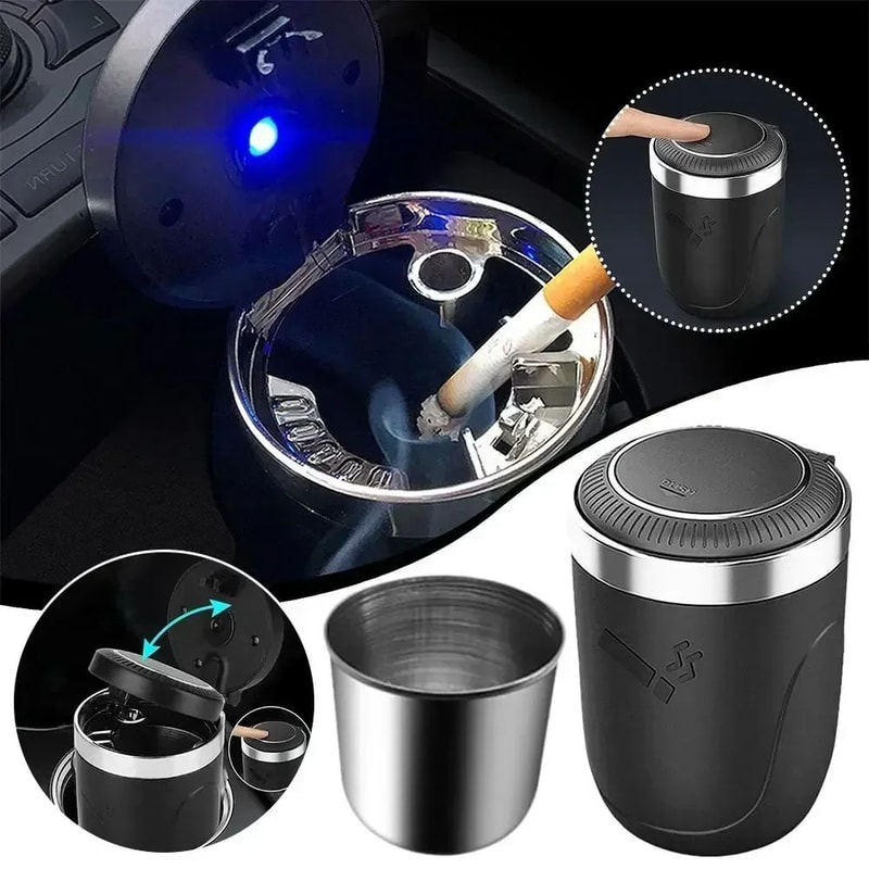 LED Portable Car Ashtray Cup Holder With Lid 0
