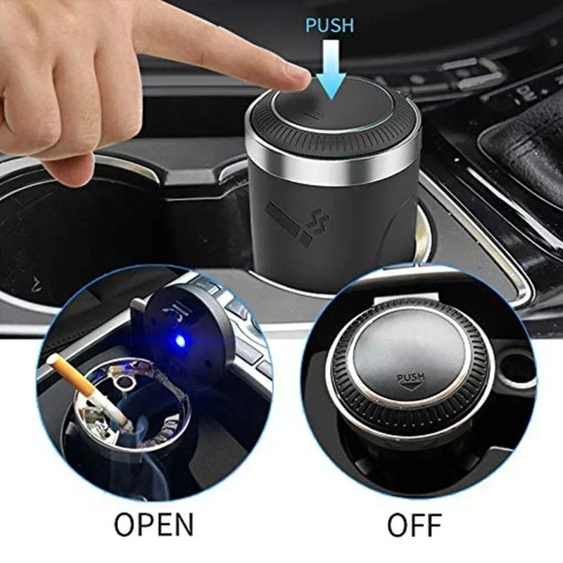 LED Portable Car Ashtray Cup Holder With Lid 2