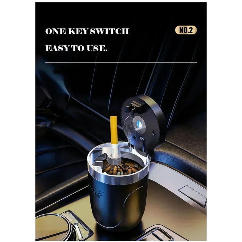 LED Portable Car Ashtray Cup Holder With Lid 8