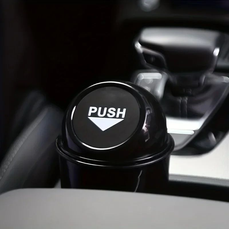 Round Car Trash Can With Lid Cup Holder Storage Bin 1