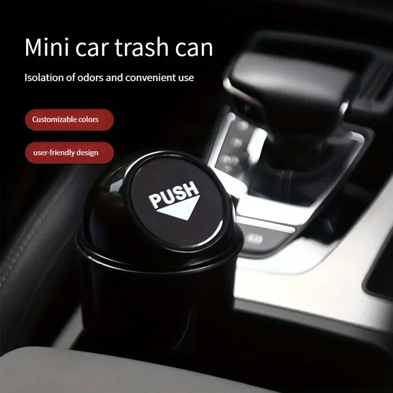 Round Car Trash Can With Lid Cup Holder Storage Bin 2