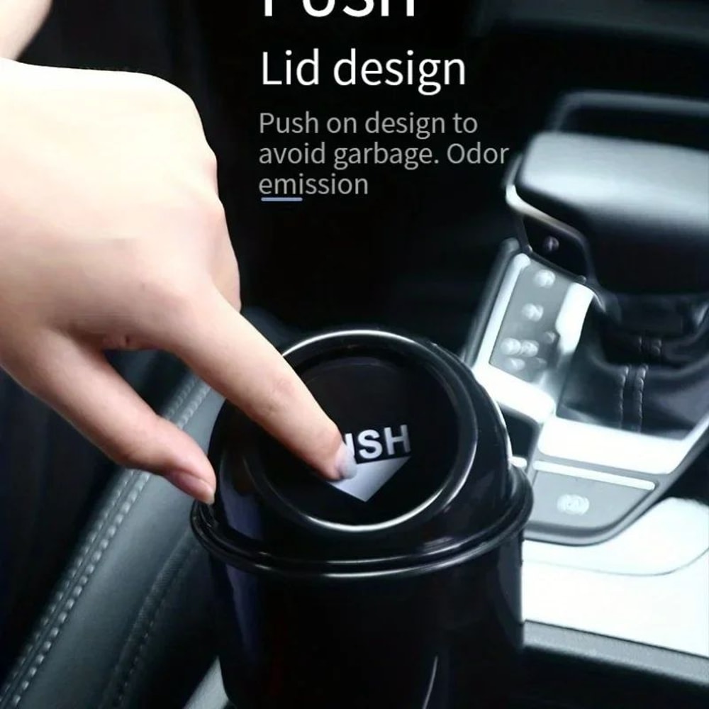 Round Car Trash Can With Lid Cup Holder Storage Bin 4