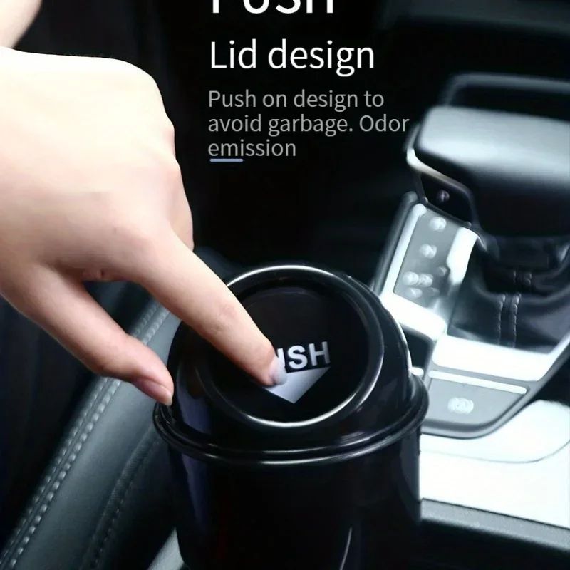 Round Car Trash Can With Lid Cup Holder Storage Bin 4