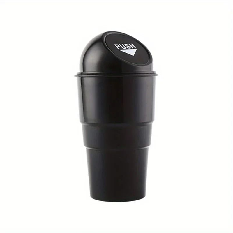 Round Car Trash Can With Lid Cup Holder Storage Bin 8