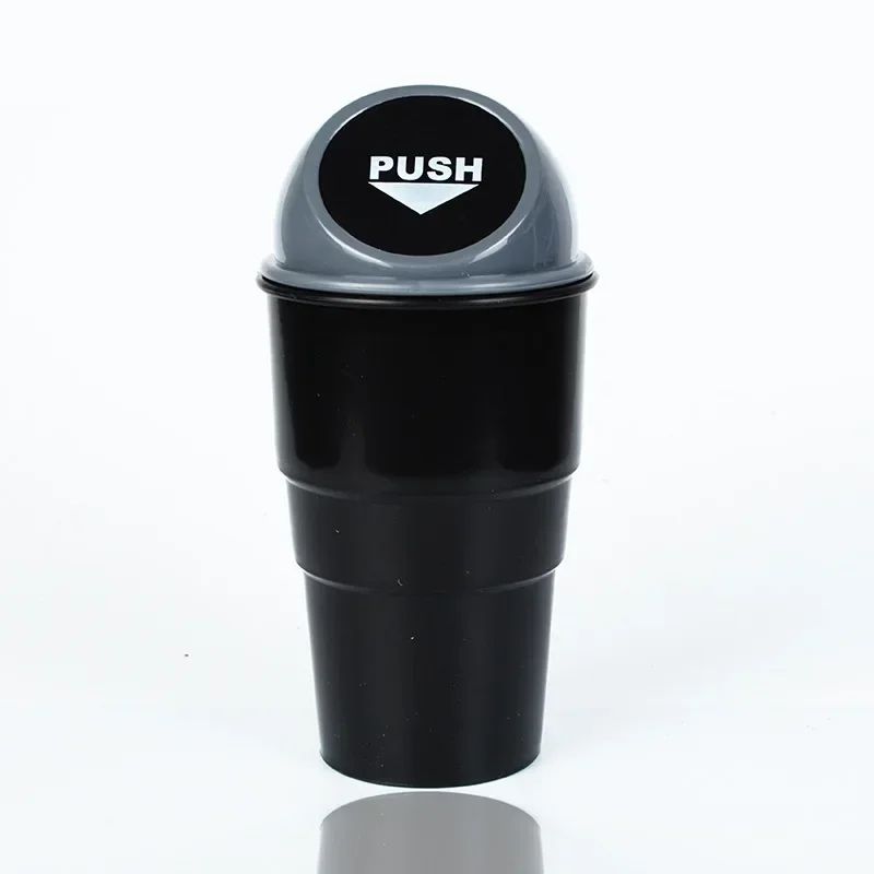 Round Car Trash Can With Lid Cup Holder Storage Bin 9