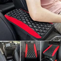 universal pu leather car armrest cover pad black red