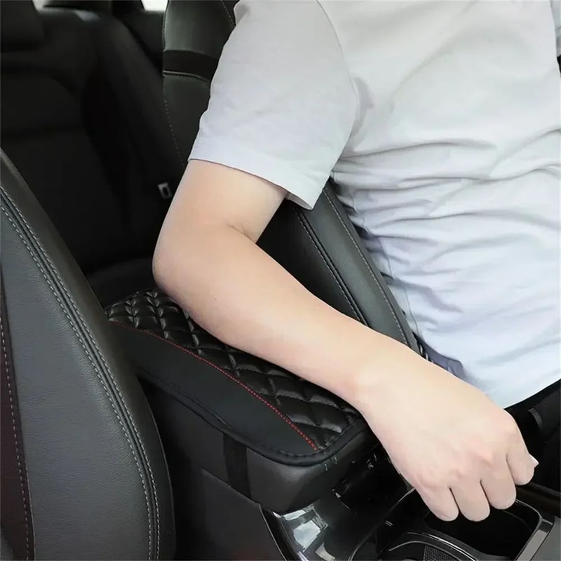Universal PU Leather Car Armrest Cover Pad Black Red 3