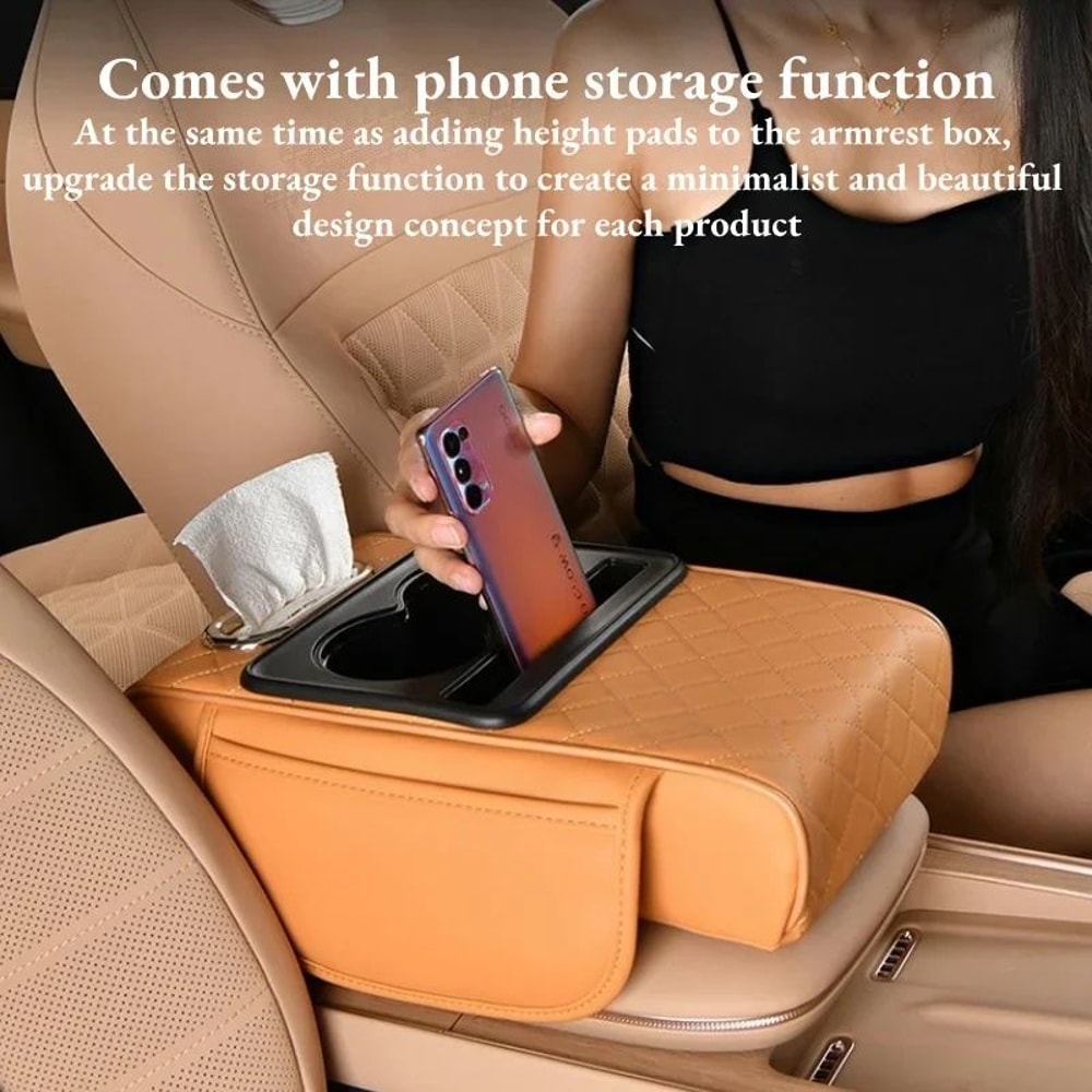 Universal Car Armrest Cushion Organizer With Cup Holder 2