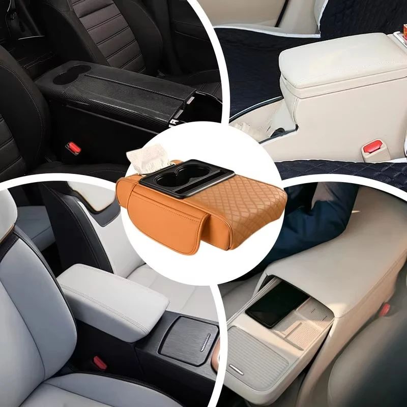 Universal Car Armrest Cushion Organizer With Cup Holder 10