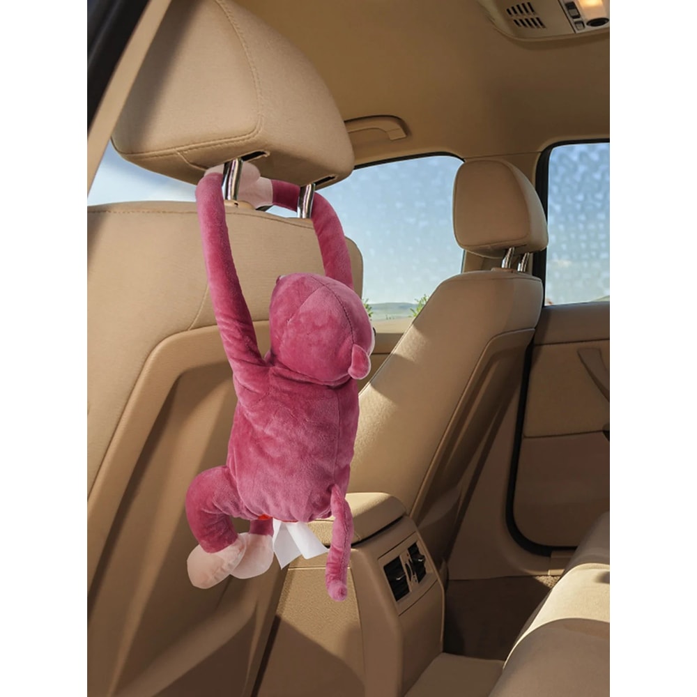 Cute Monkey Hanging Car Tissue Box Holder Coffee Color 2