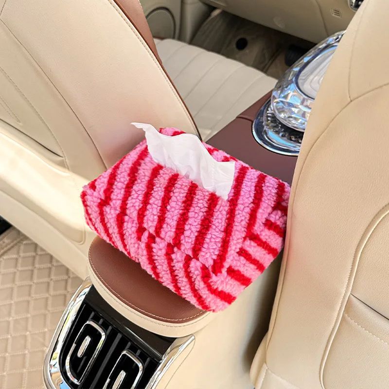 High End Striped Plush Hanging Car Tissue Box 3