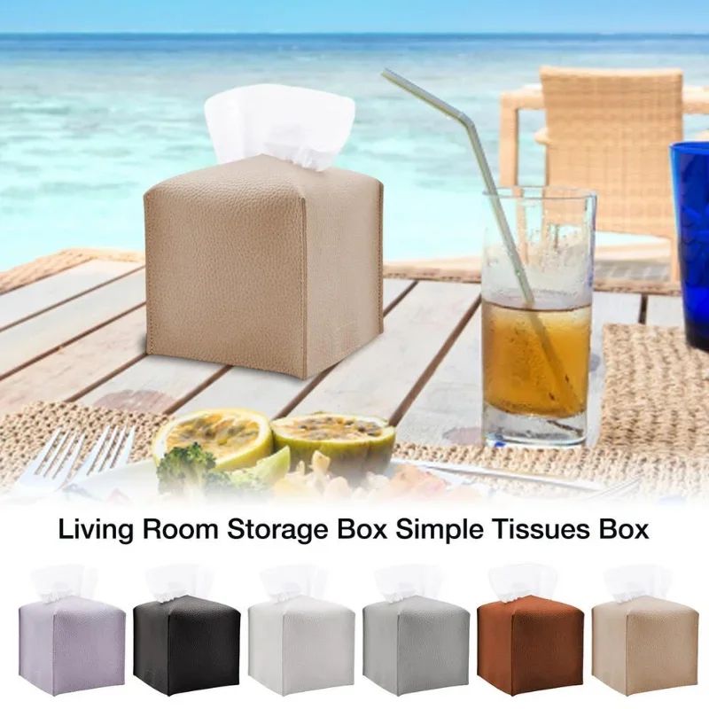 Retro PU Leather Square Tissue Box Cover Organizer 2