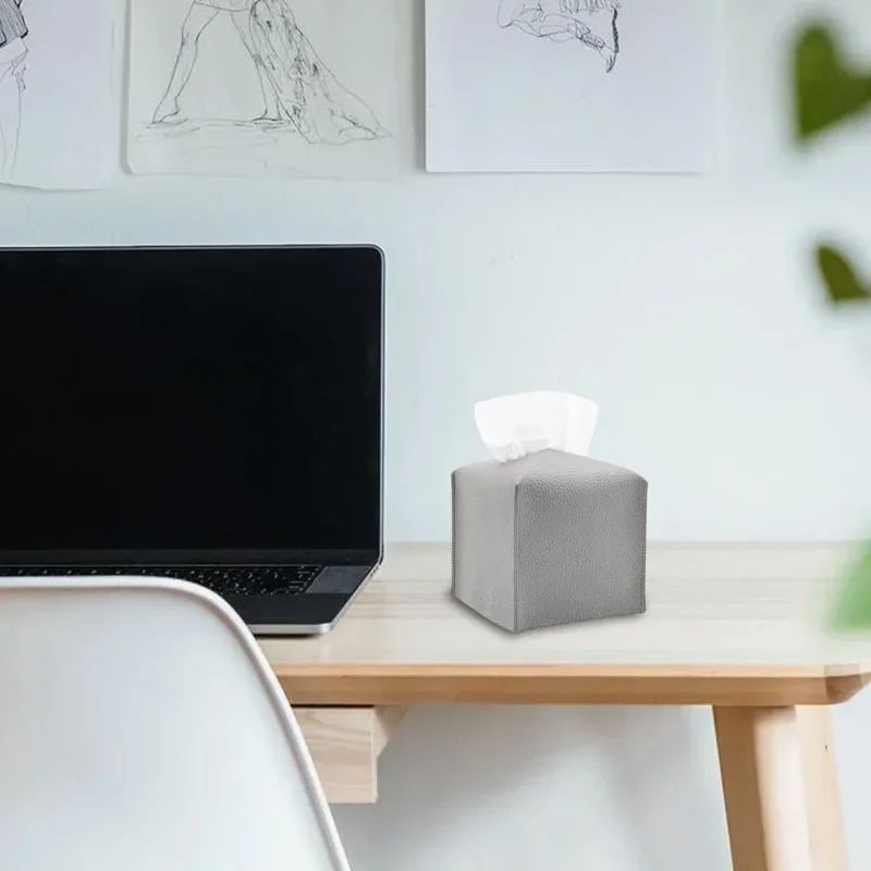 Retro PU Leather Square Tissue Box Cover Organizer 4