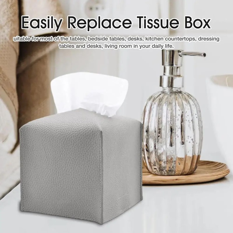 Retro PU Leather Square Tissue Box Cover Organizer 7