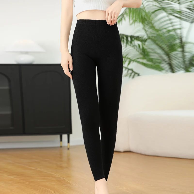 Women Winter Cashmere Wool Knit Leggings High Elastic Warm Pants 5