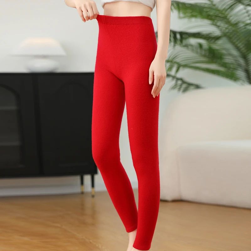 Women Winter Cashmere Wool Knit Leggings High Elastic Warm Pants 10