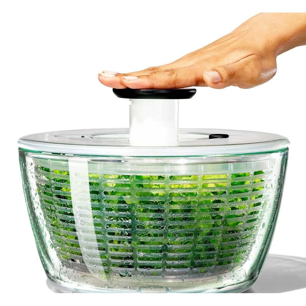 Glass Salad Spinner Lettuce Dryer With One Hand Pump 0