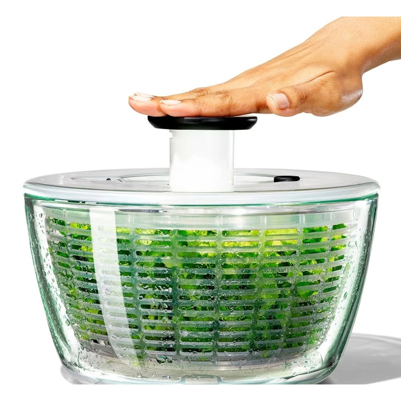 Glass Salad Spinner Lettuce Dryer With One Hand Pump 0