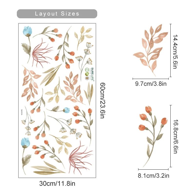 Boho Watercolor Flower Wall Stickers Removable PVC Decals 7
