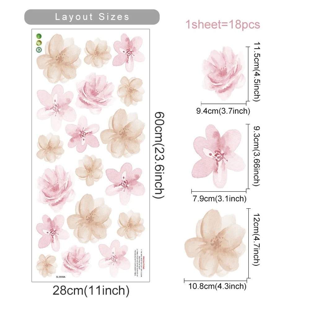 Boho Watercolor Flower Wall Stickers Removable PVC Decals 11