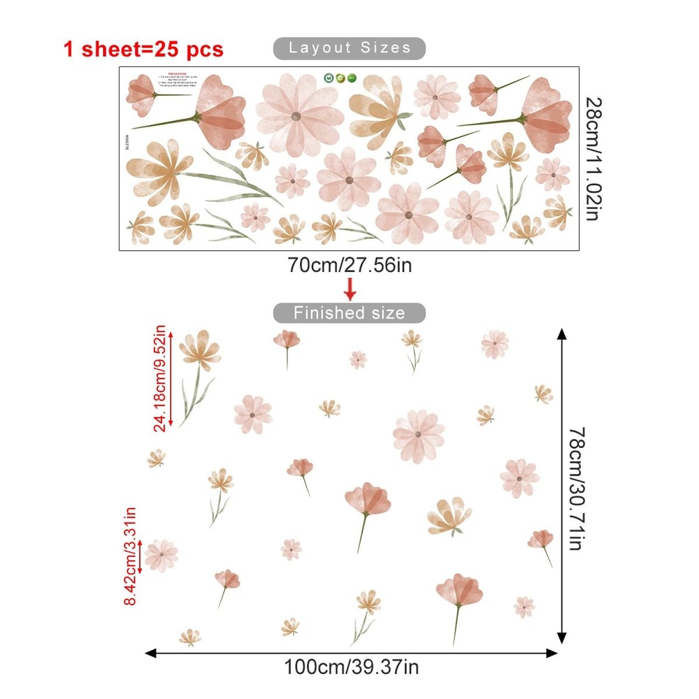 Boho Watercolor Flower Wall Stickers Removable PVC Decals 12
