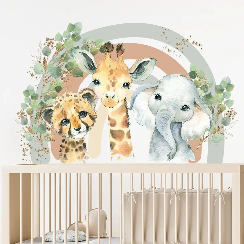 Cute Cartoon Animal Wall Stickers Rainbow Kids Room Decals 0