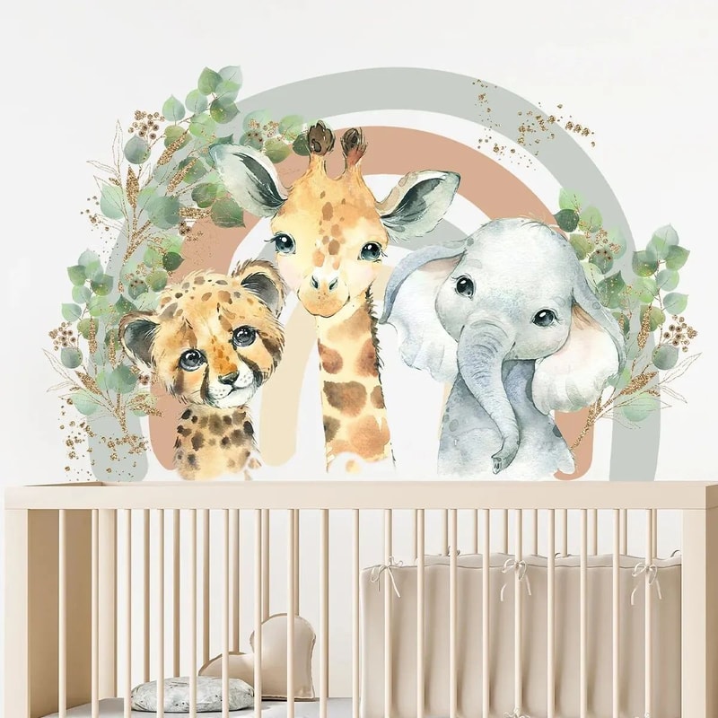 Cute Cartoon Animal Wall Stickers Rainbow Kids Room Decals 0