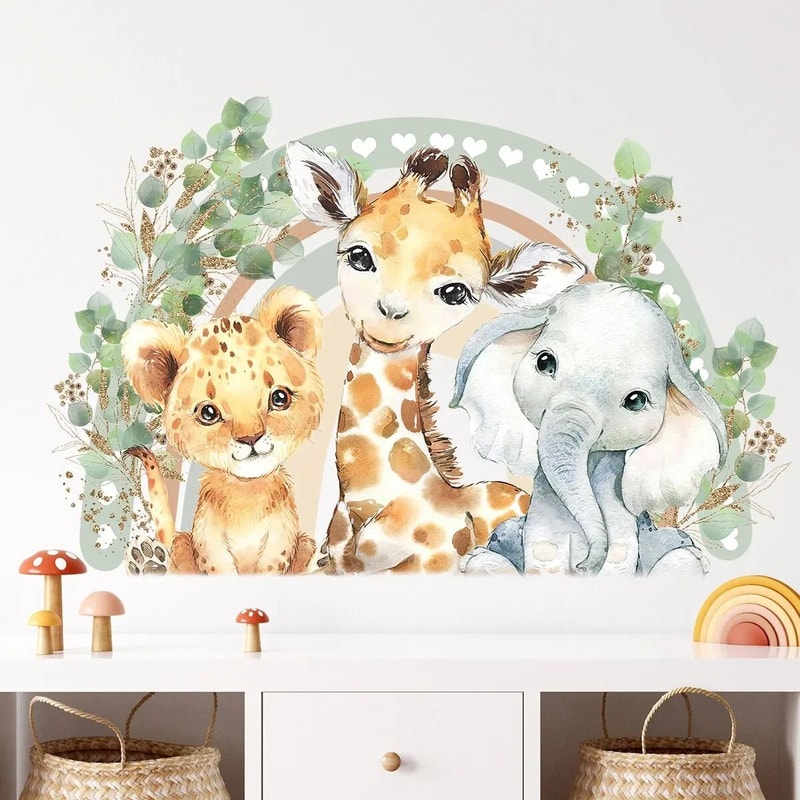 Cute Cartoon Animal Wall Stickers Rainbow Kids Room Decals 3