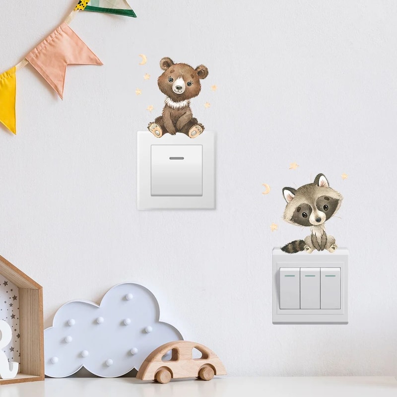 Cute Cartoon Animal Light Switch Wall Stickers Kids Room 7