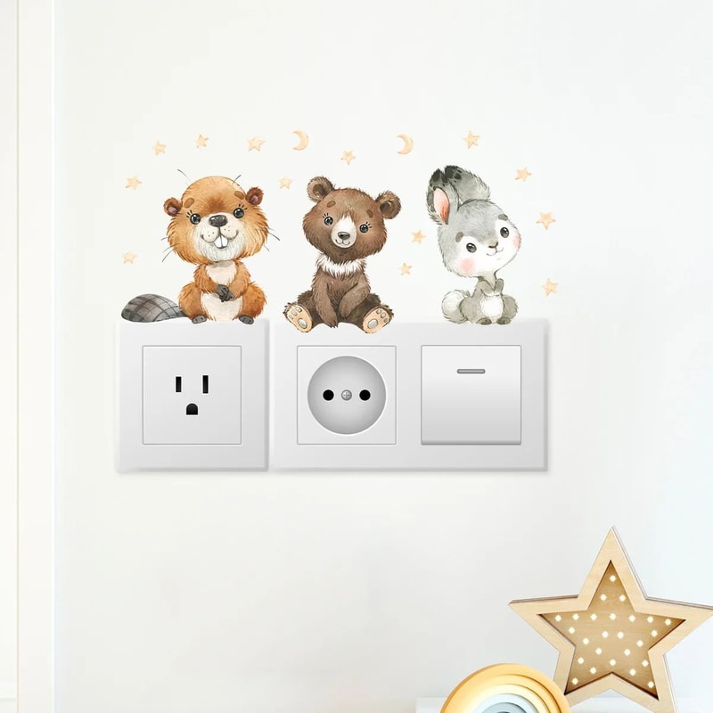 Cute Cartoon Animal Light Switch Wall Stickers Kids Room 8