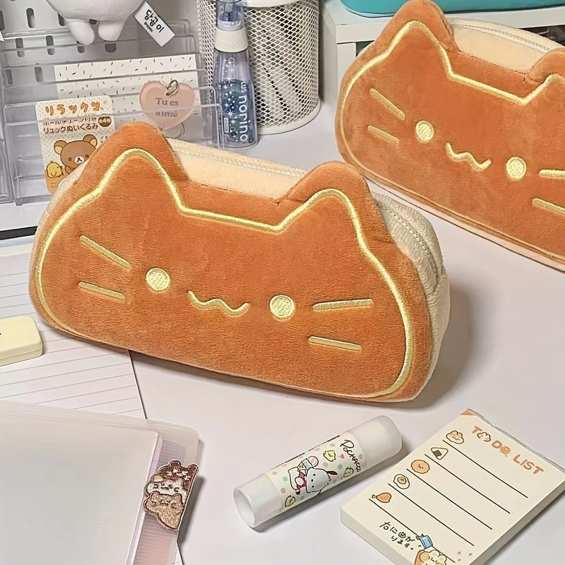 Cute Caramel Cat Plush Pencil Case Large Capacity 1