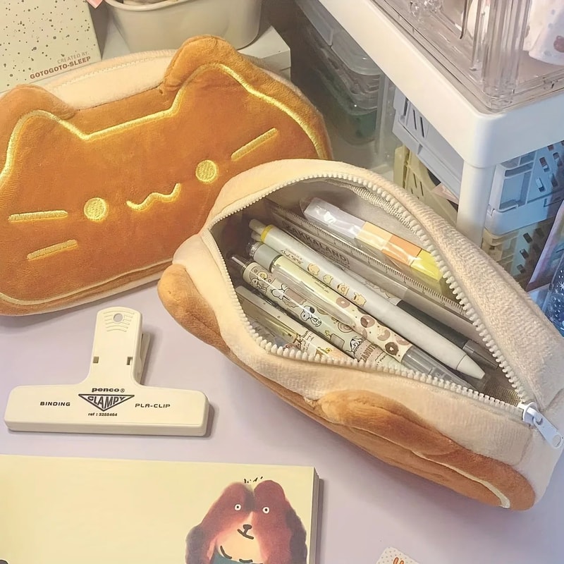 Cute Caramel Cat Plush Pencil Case Large Capacity 2