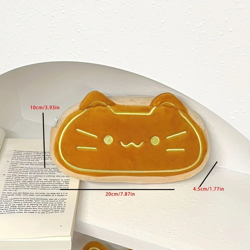 Cute Caramel Cat Plush Pencil Case Large Capacity 3