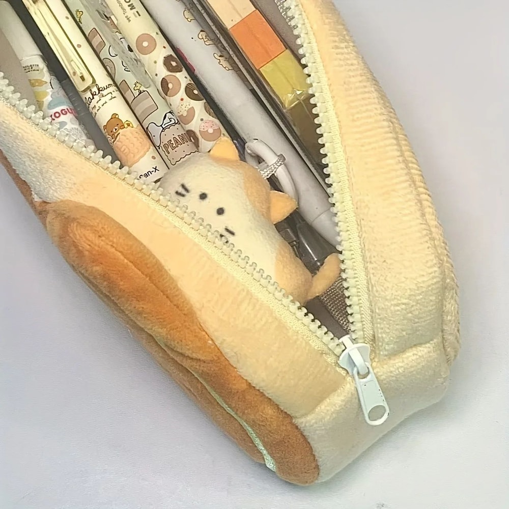 Cute Caramel Cat Plush Pencil Case Large Capacity 5