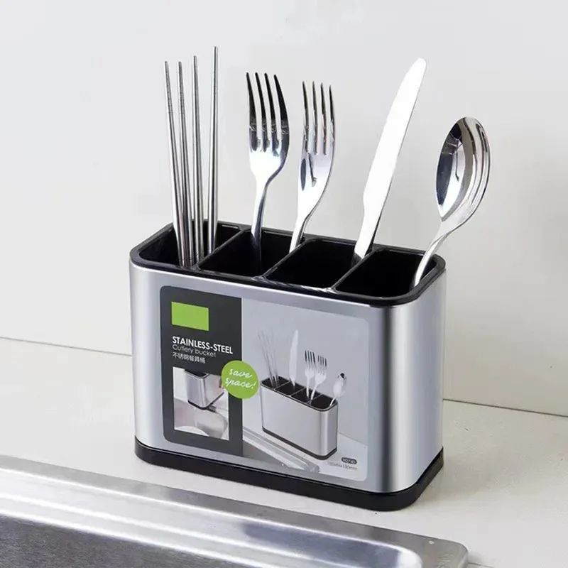 Stainless Steel Cutlery Holder Kitchen Utensil Drainer Rack 4