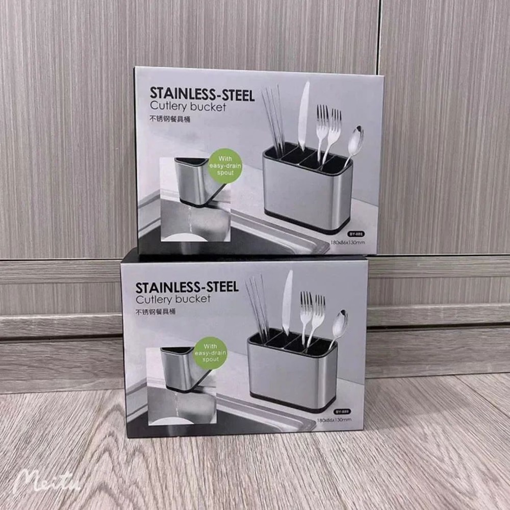 Stainless Steel Cutlery Holder Kitchen Utensil Drainer Rack 8