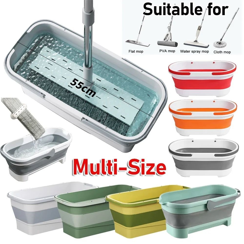 Foldable Rectangular Mop Bucket Large Laundry Washing Basin 0