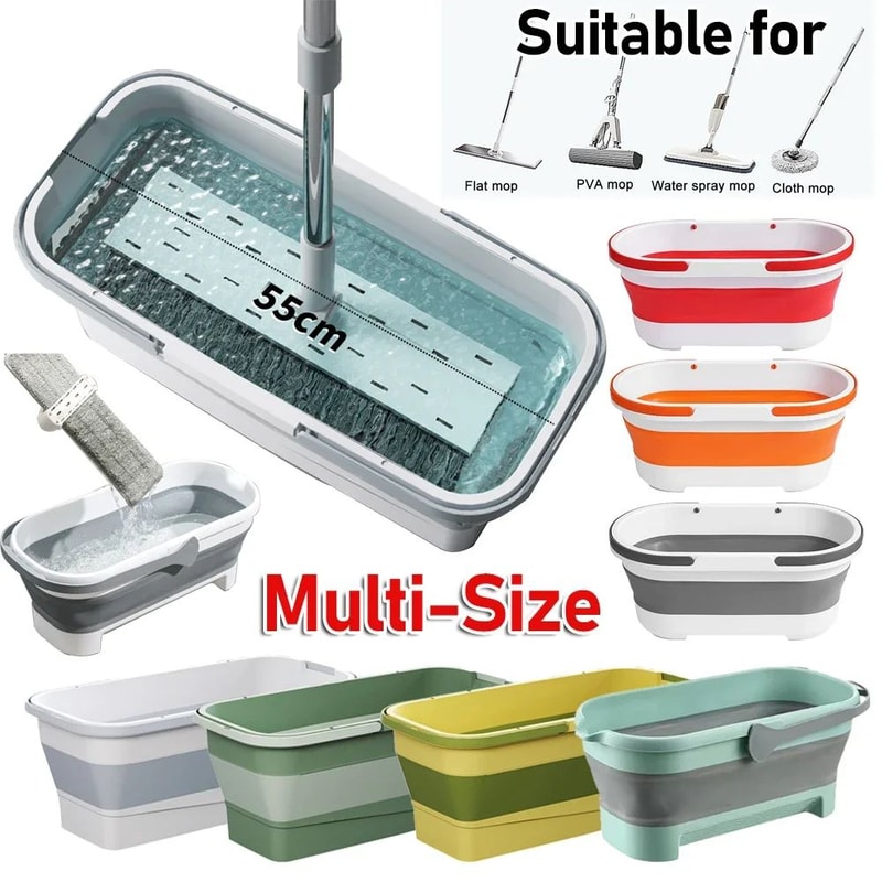 Foldable Rectangular Mop Bucket Large Laundry Washing Basin 0