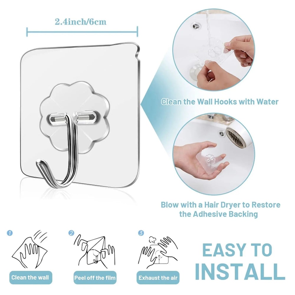 Waterproof Self Adhesive Wall Hooks Heavy Duty Sticky Hooks 3