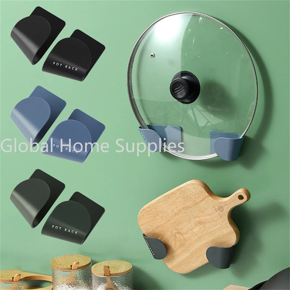 Wall Mounted Pot Lid Holder Adhesive Pan Rack Organizer 4