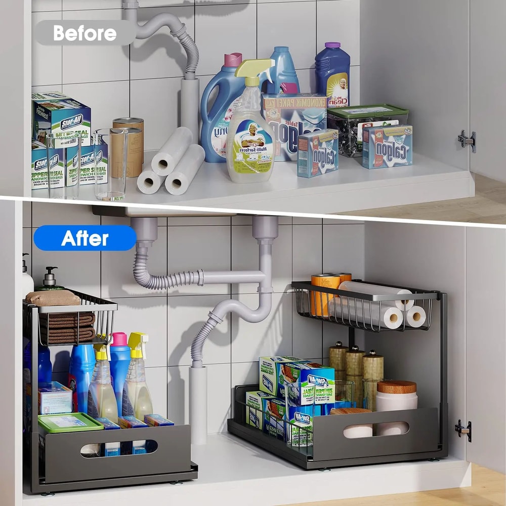 Under Sink 2 Tier Sliding Organizer Pull Out Drawer 2