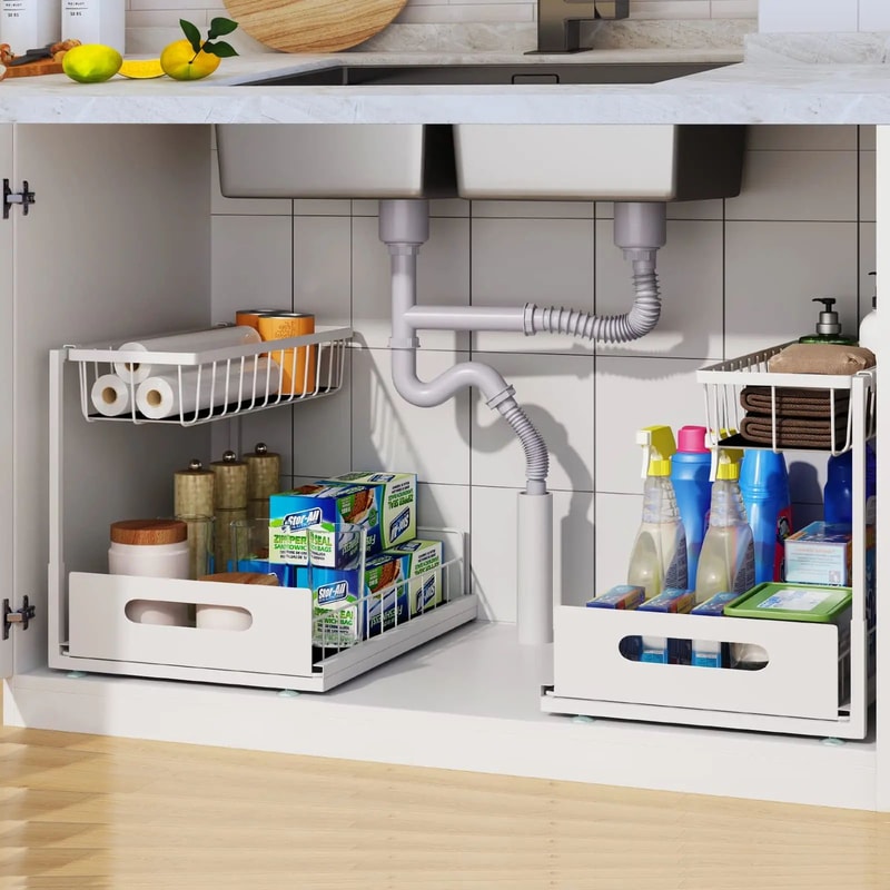 Under Sink 2 Tier Sliding Organizer Pull Out Drawer 13