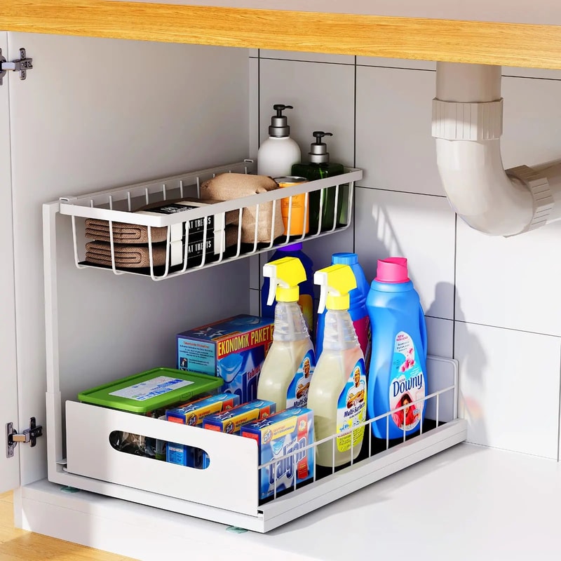 Under Sink 2 Tier Sliding Organizer Pull Out Drawer 11