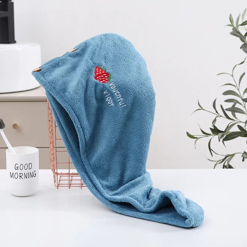 Blue Microfiber Hair Towel Quick Dry Anti Frizz Wrap 5