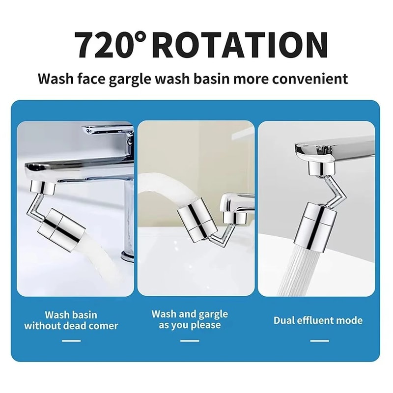 720 Degree Rotating Faucet Extender Splash Proof Aerator 4