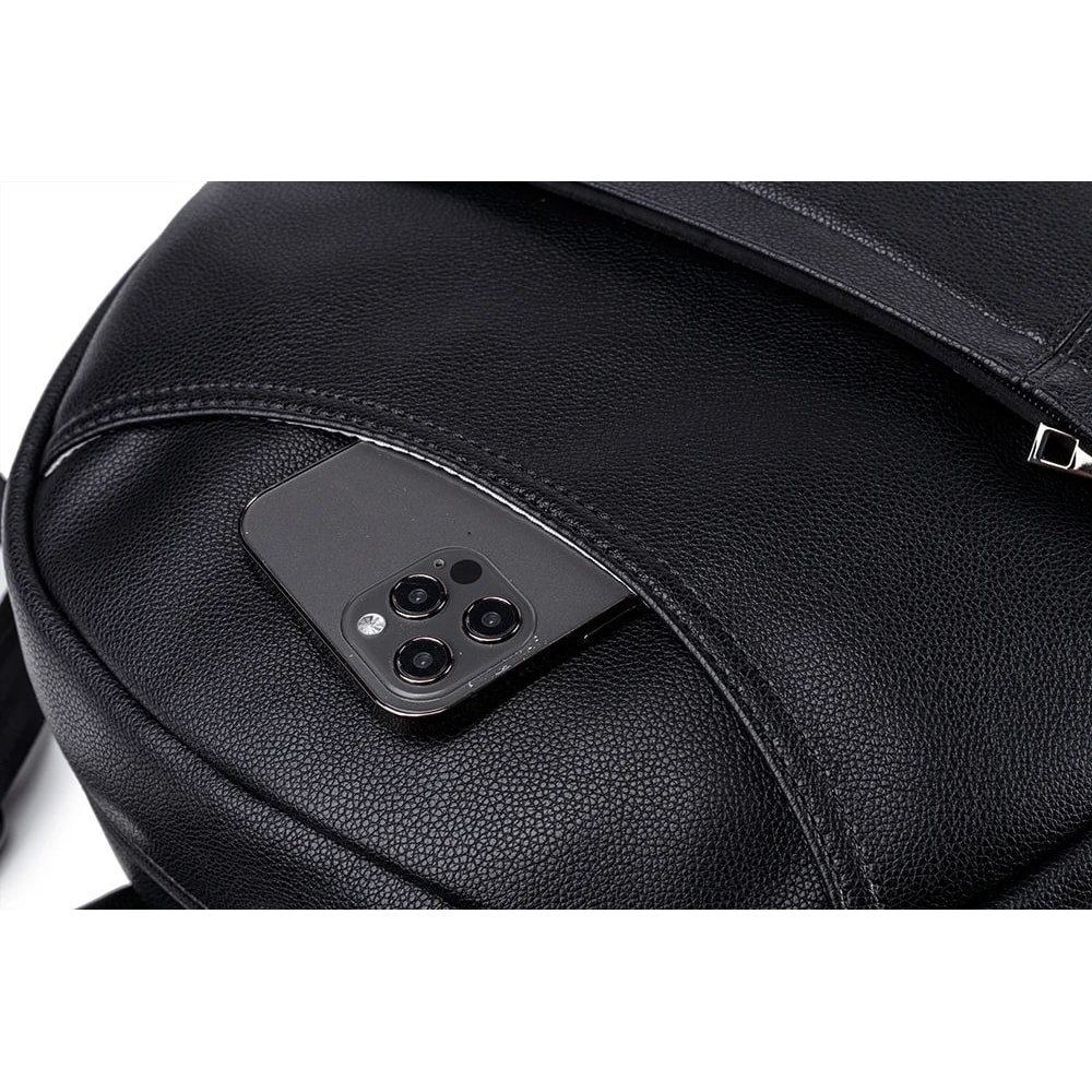 Modern Black PU Diaper Backpack Large Capacity Waterproof Baby Bag 11