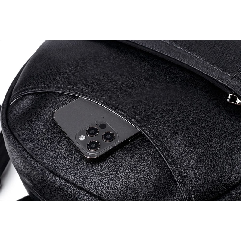 Modern Black PU Diaper Backpack Large Capacity Waterproof Baby Bag 11