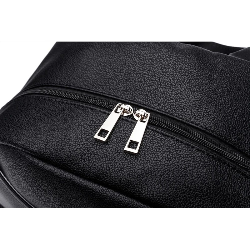 Modern Black PU Diaper Backpack Large Capacity Waterproof Baby Bag 12